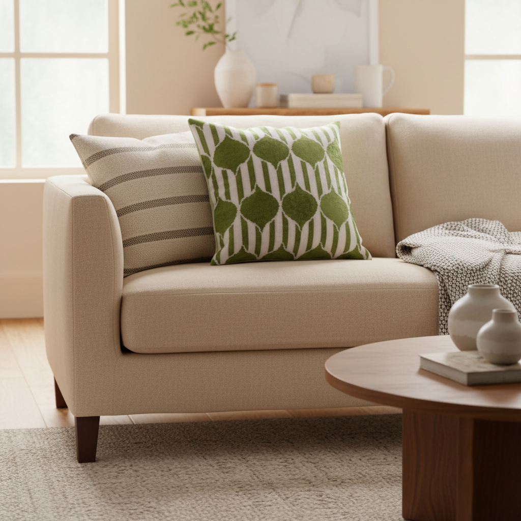 Silk Velvet Ikat Cushion – Off White/Green