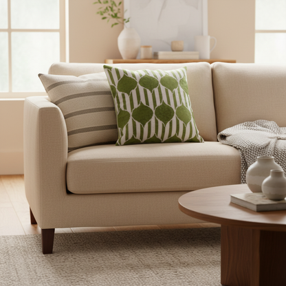Silk Velvet Ikat Cushion – Off White/Green