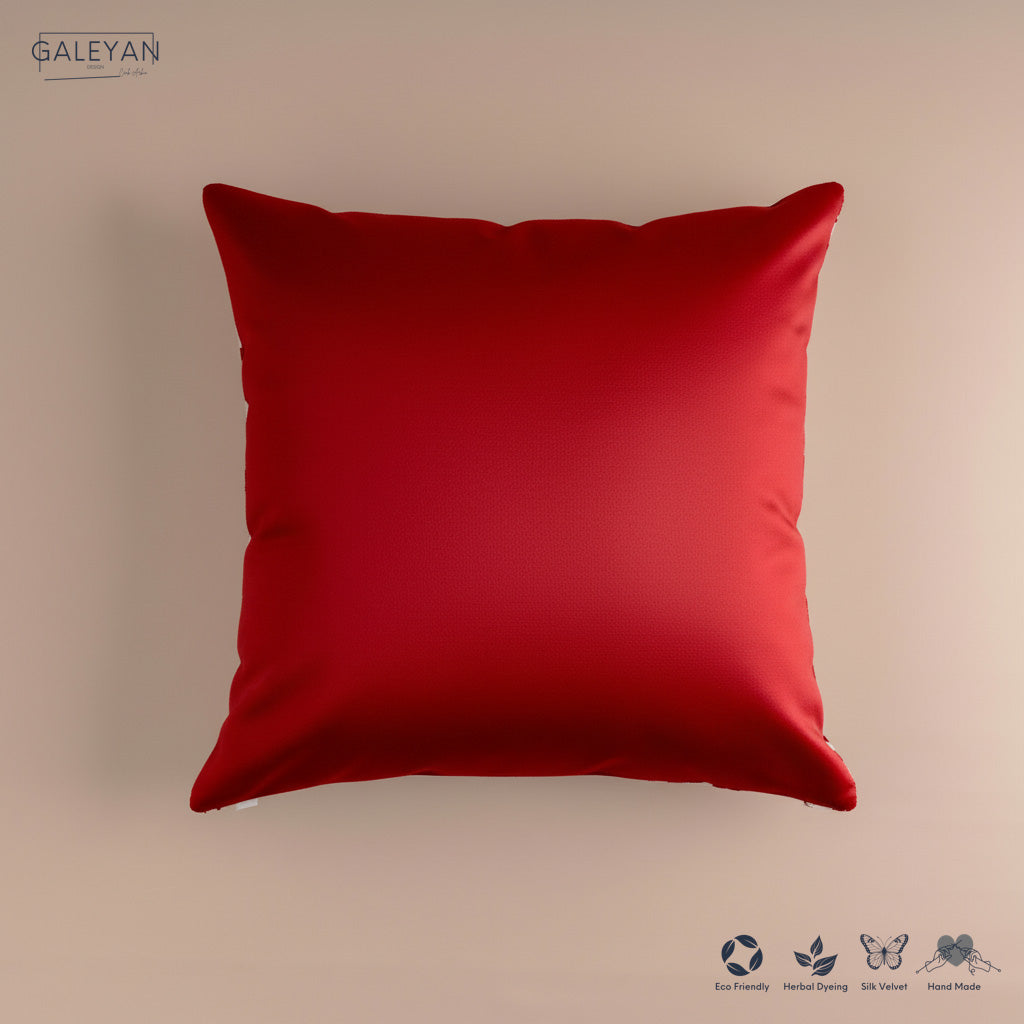 Silk Velvet Ikat Cushion – Off White/Red