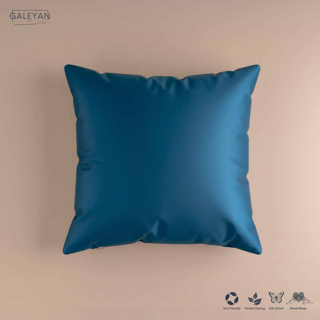 Silk Velvet Ikat Cushion – Off White/Turquoise/Midnight Indigo