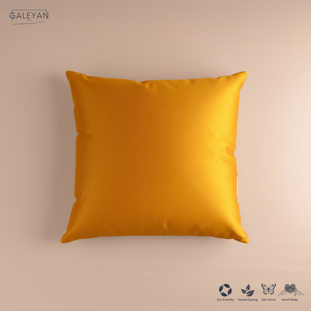 Silk Velvet Ikat Cushion – Off White /Saffron Gold