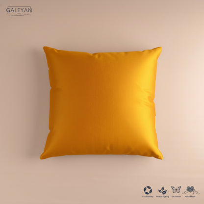 Silk Velvet Ikat Cushion – Off White /Saffron Gold