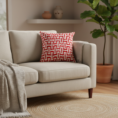 Silk Velvet Ikat Cushion – Off White /Burgandy