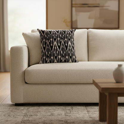 Silk Velvet Ikat Cushion – Off White /Black