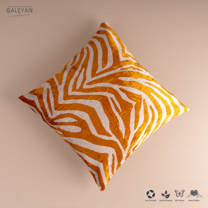 Silk Velvet Ikat Cushion – Off White/Saffron Gold