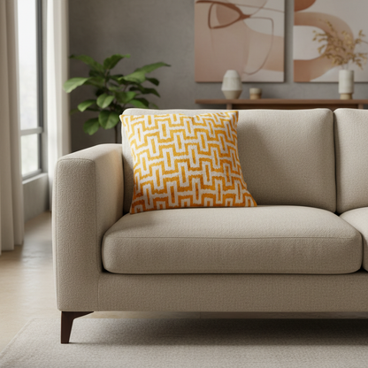 Silk Velvet Ikat Cushion – Off White/Saffron Gold