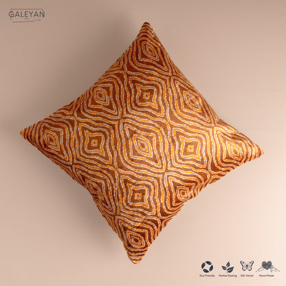 Silk Velvet Ikat Cushion – Brown/Saffron Gold