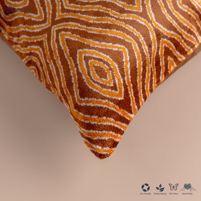 Silk Velvet Ikat Cushion – Brown/Saffron Gold