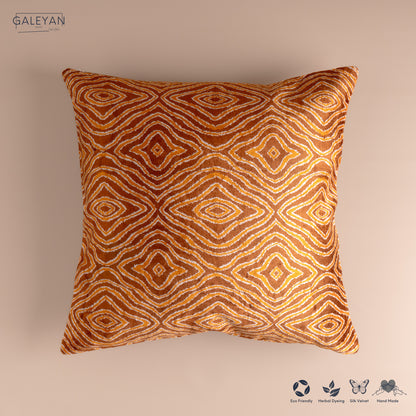 Silk Velvet Ikat Cushion – Brown/Saffron Gold
