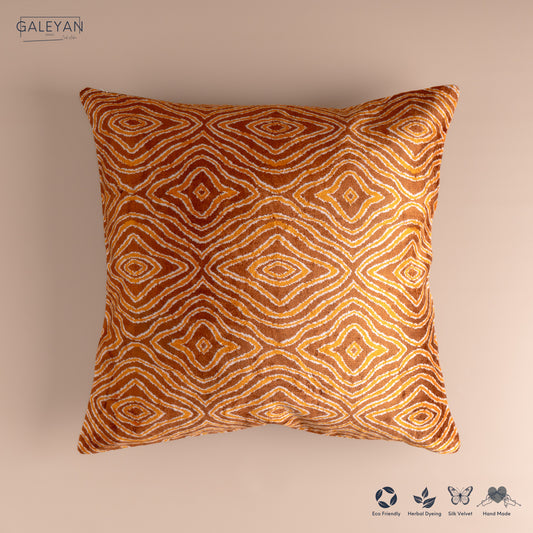 Silk Velvet Ikat Cushion – Brown/Saffron Gold
