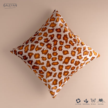 Silk Velvet Ikat Cushion – Off White/Brown/Saffron Gold