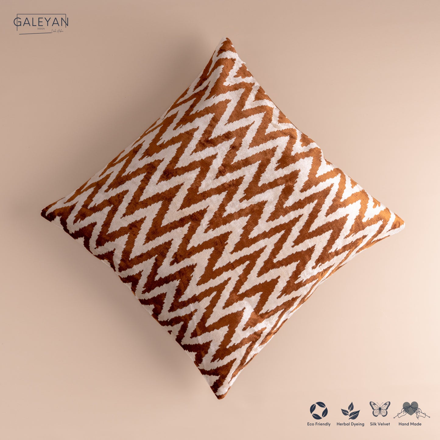 Silk Velvet Ikat Cushion – Off White/Brown