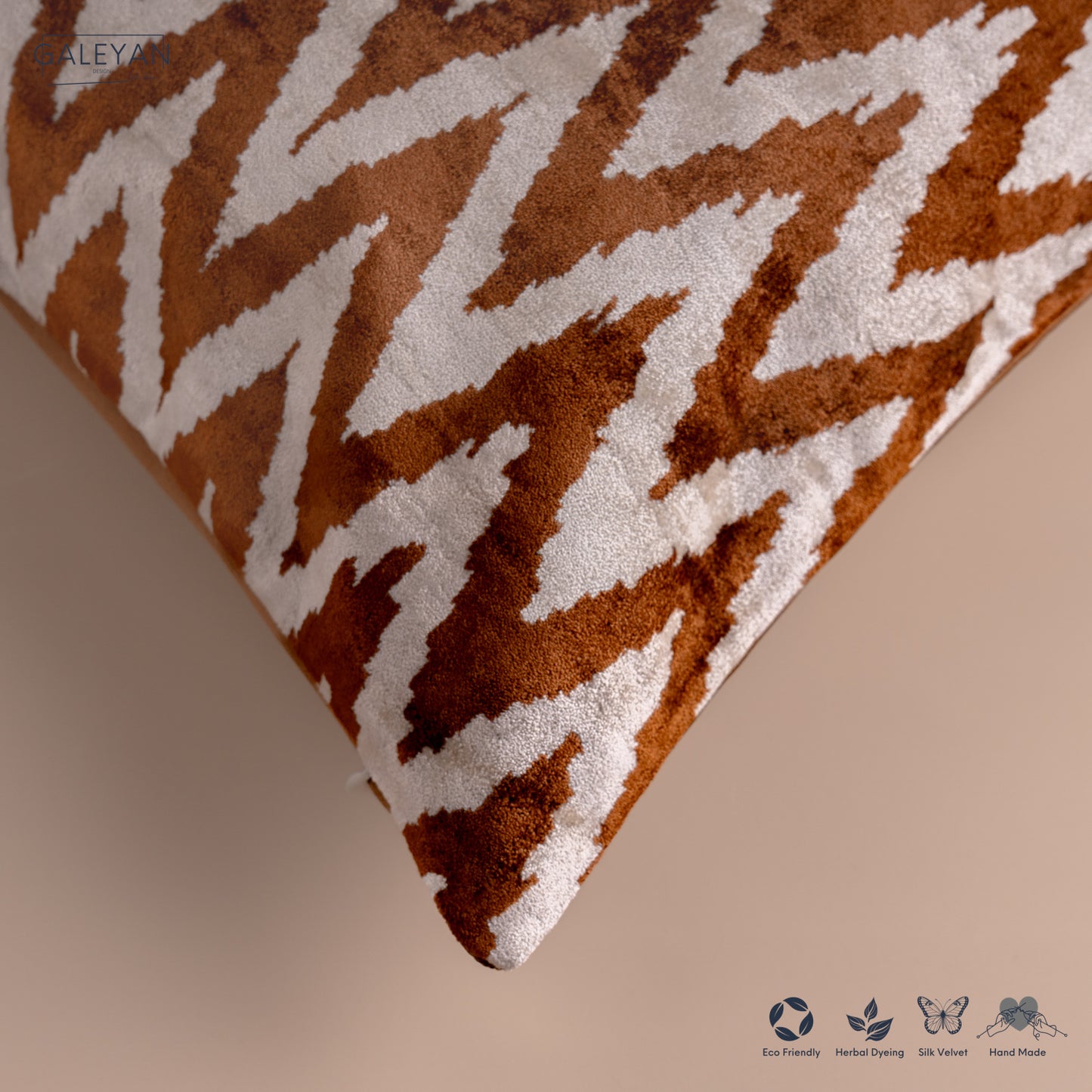 Silk Velvet Ikat Cushion – Off White/Brown