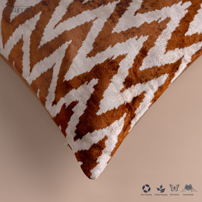 Silk Velvet Ikat Cushion – Off White/Brown