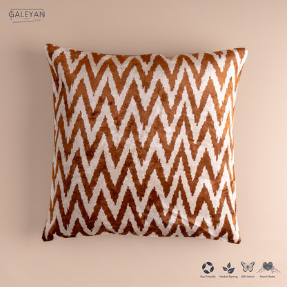 Silk Velvet Ikat Cushion – Off White/Brown