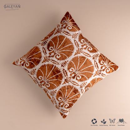 Silk Velvet Ikat Cushion – Off White/Brown
