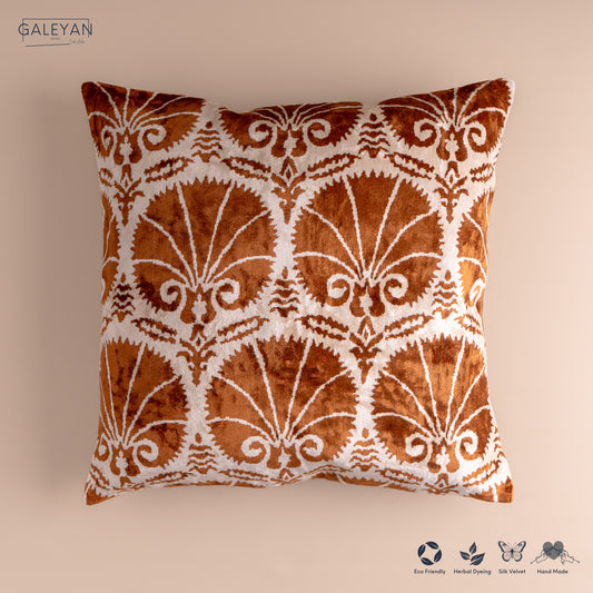 Silk Velvet Ikat Cushion – Off White/Brown
