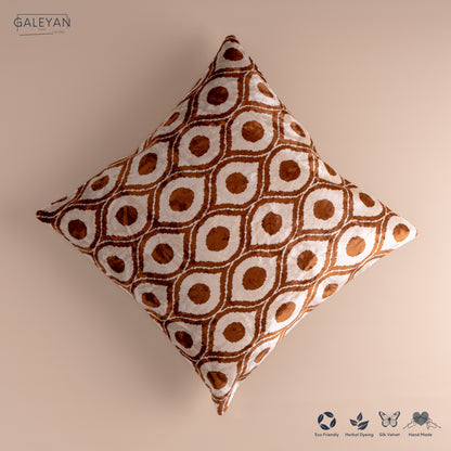 Silk Velvet Ikat Cushion – Off White/Brown