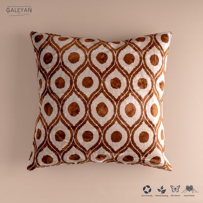 Silk Velvet Ikat Cushion – Off White/Brown
