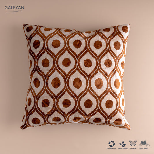 Silk Velvet Ikat Cushion – Off White/Brown