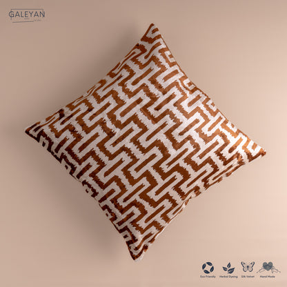 Silk Velvet Ikat Cushion – Off White/Brown
