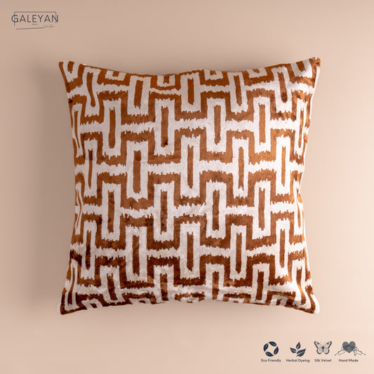 Silk Velvet Ikat Cushion – Off White/Brown