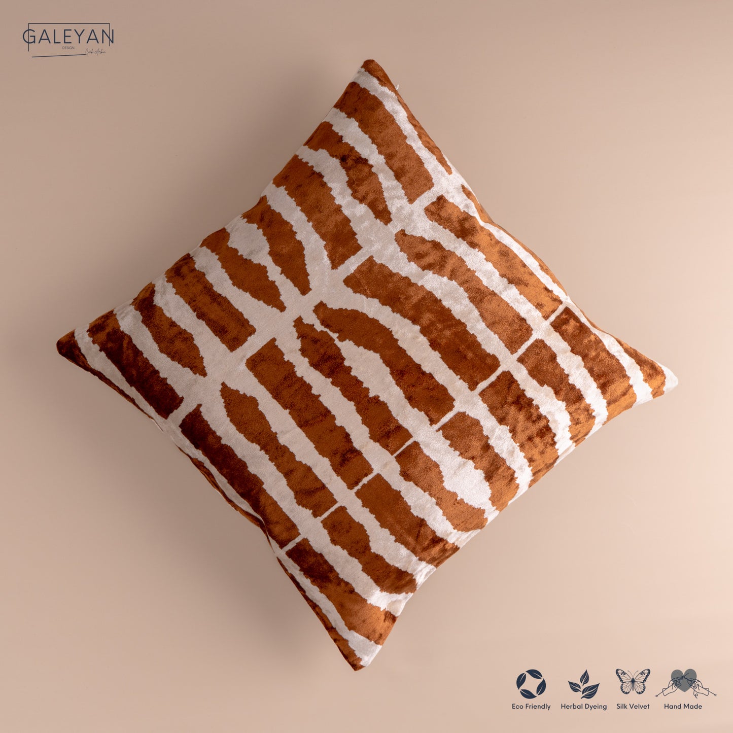 Silk Velvet Ikat Cushion – Off White/Brown