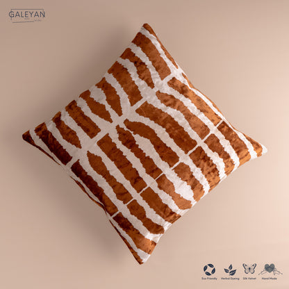 Silk Velvet Ikat Cushion – Off White/Brown