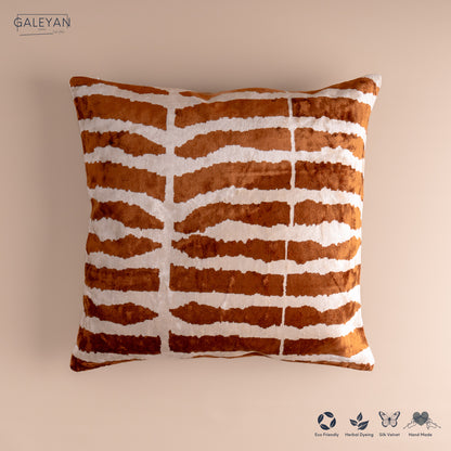 Silk Velvet Ikat Cushion – Off White/Brown