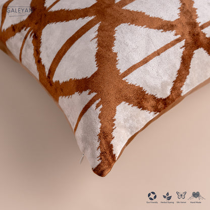Silk Velvet Ikat Cushion – Off White/Brown