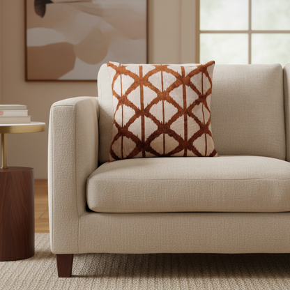Silk Velvet Ikat Cushion – Off White/Brown