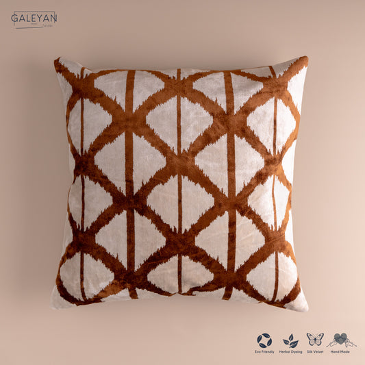 Silk Velvet Ikat Cushion – Off White/Brown