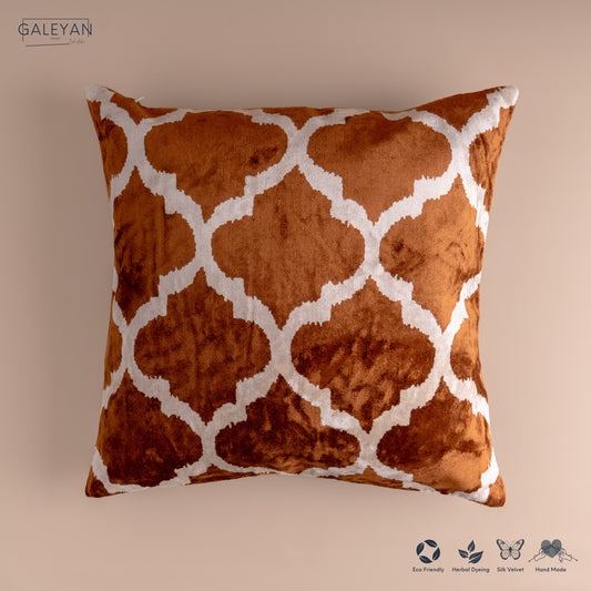 Silk Velvet Ikat Cushion – Off White/Brown