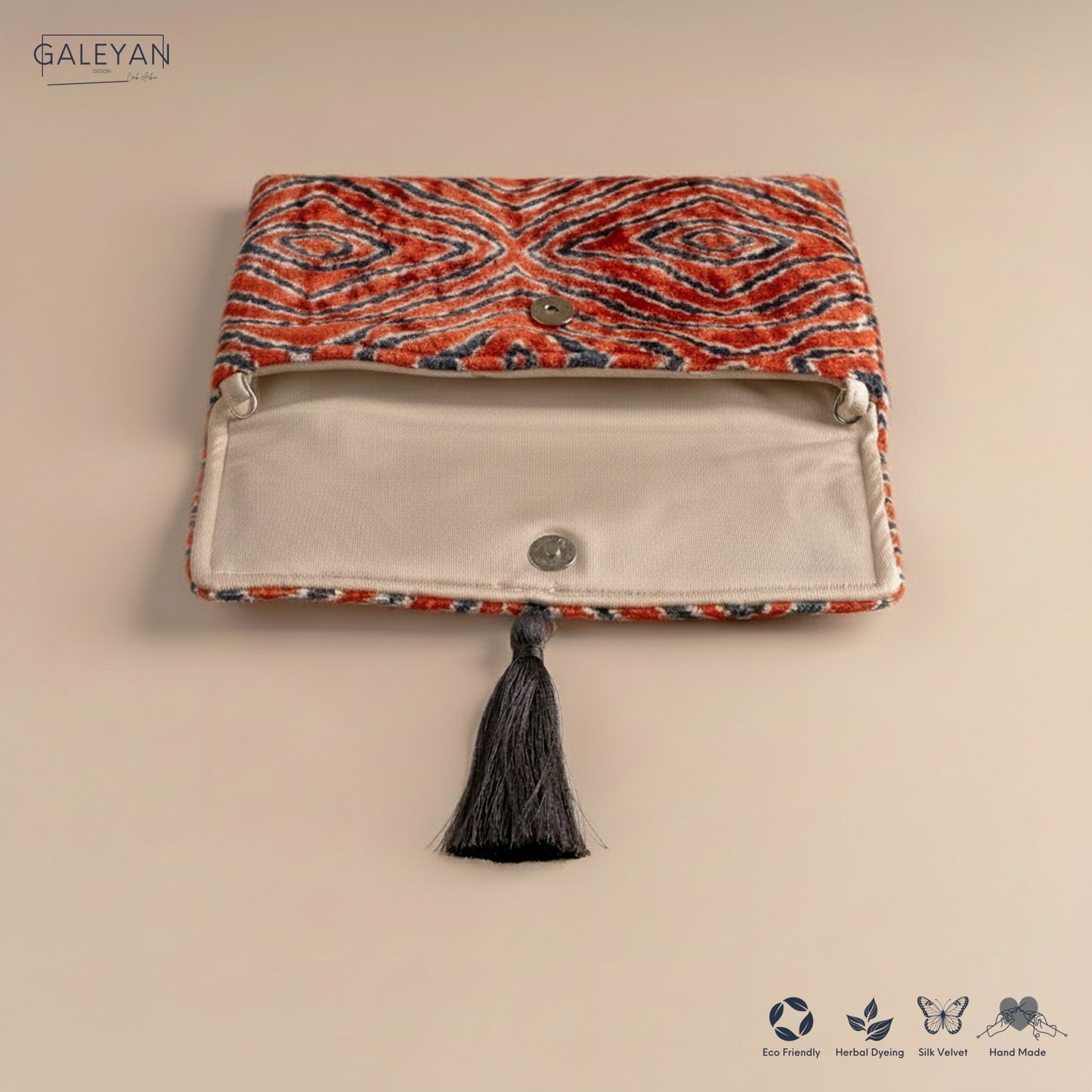 Silk Velvet Ikat Clutch – Red / Midnight Indigo