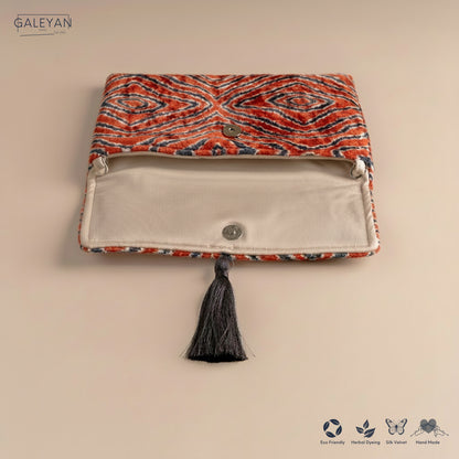 Silk Velvet Ikat Clutch – Red / Midnight Indigo