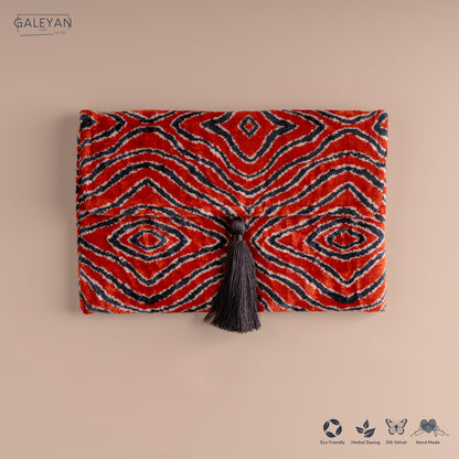 Silk Velvet Ikat Clutch – Red / Midnight Indigo