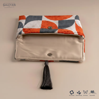Silk Velvet Ikat Clutch – Off White / Red / Midnight Indigo