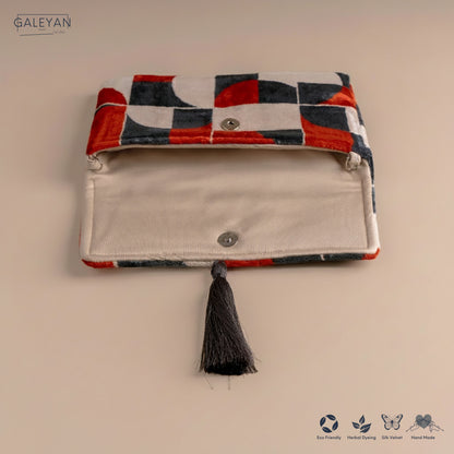 Silk Velvet Ikat Clutch – Off White / Red / Midnight Indigo