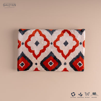 Silk Velvet Ikat Clutch – Off White / Red / Midnight Indigo