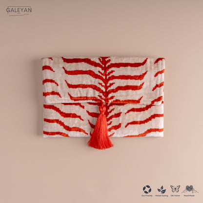 Silk Velvet Ikat Clutch – Off White / Red