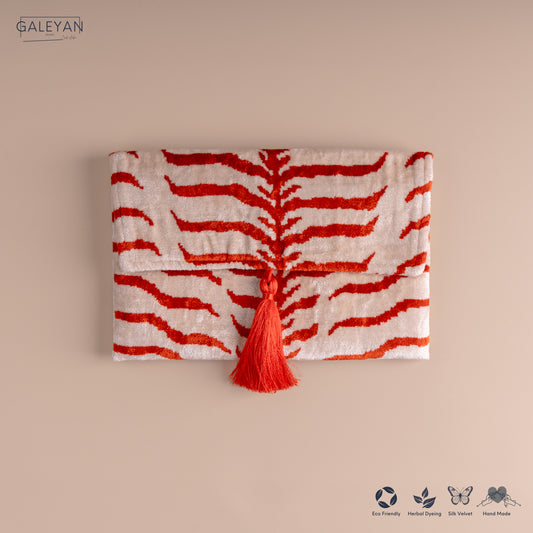 Silk Velvet Ikat Clutch – Off White / Red