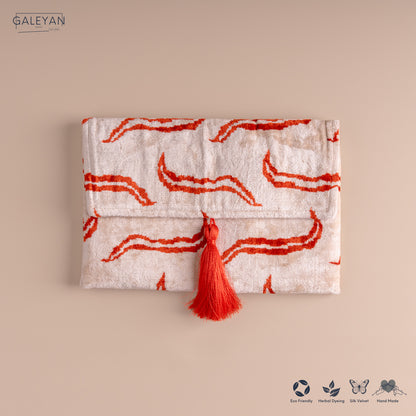 Silk Velvet Ikat Clutch – Off White / Red