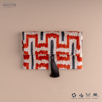 Silk Velvet Ikat Clutch – Off White / Red / Midnight Indigo