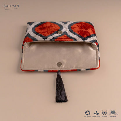 Silk Velvet Ikat Clutch – Off White / Red / Midnight Indigo