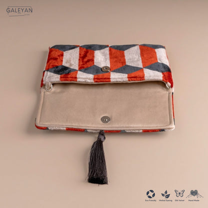 Silk Velvet Ikat Clutch – Off White / Red / Midnight Indigo