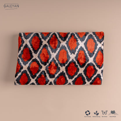 Silk Velvet Ikat Clutch – Off White / Red / Midnight Indigo