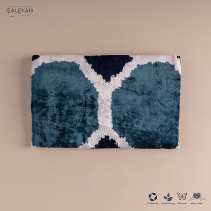 Silk Velvet Ikat Clutch – Off White / Turquoise / Midnight Indigo