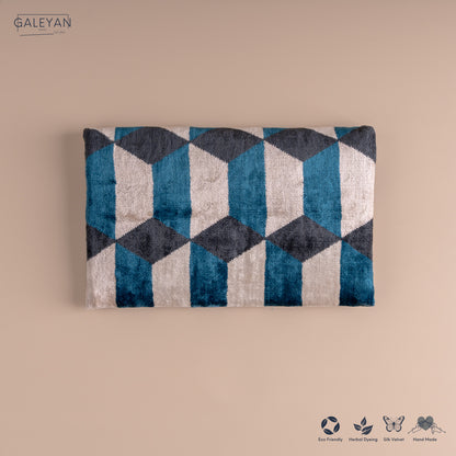 Silk Velvet Ikat Clutch – Off White / Turquoise / Midnight Indigo