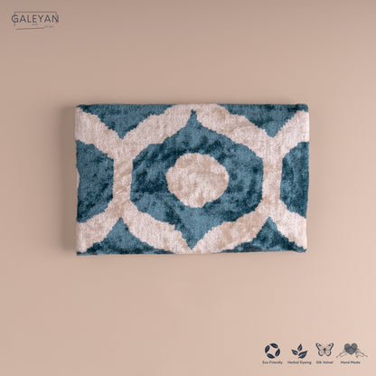 Silk Velvet Ikat Clutch – Off White / Turquoise