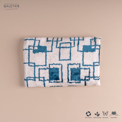 Silk Velvet Ikat Clutch – Off White / Turquoise
